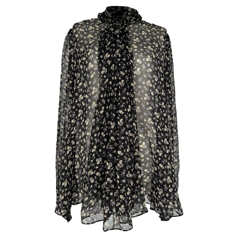 Alexander McQueen Draped-Front Blouse in Black Floral Print in Black Polyester
